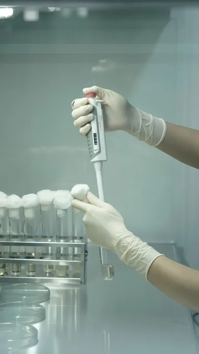 Scientist pipetting samples in the R&D laboratory